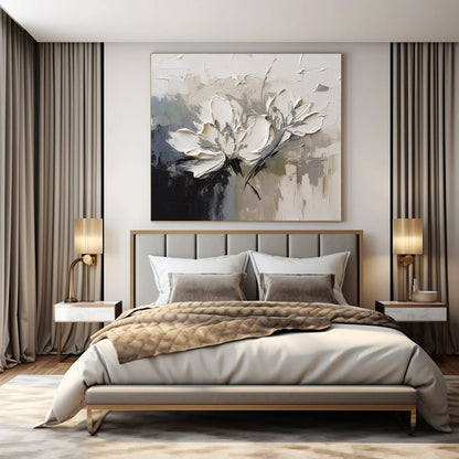 Textured White Flowers - Impasto Floral Oil On Canvas CT1342