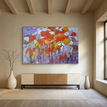 “Colorful Poppy Abstraction” - Vibrant Botanical Painting On Canvas DKH853