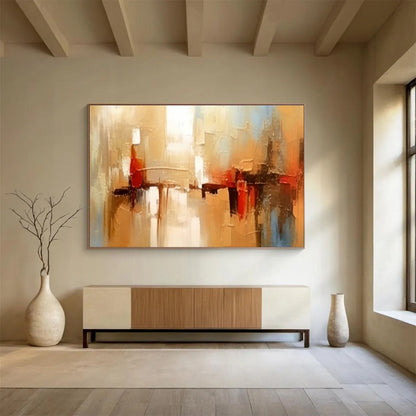 Warm Toned Urban Abstract Painting On Canvas DKH278