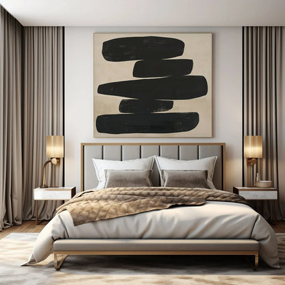 “Stacked Black Shapes” ，Abstract Geometric Acrylic Painting CT0936