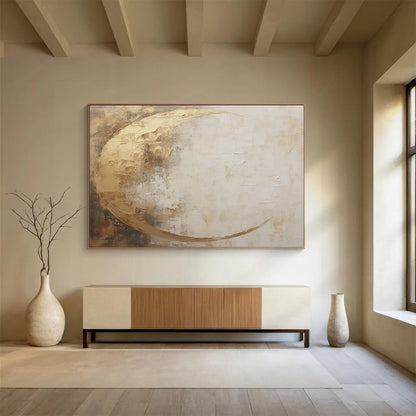 “Gilded Crescent Moon” Abstract Celestial Painting On Canvas DLZ081