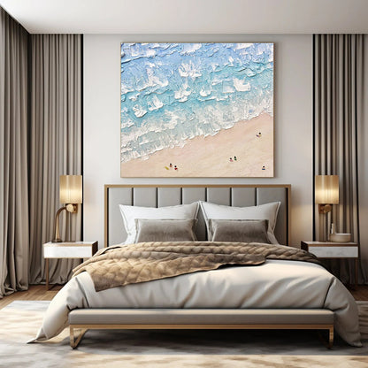 “Textured Blue - White Beach Scene” – Impasto Seascape Painting CT1129
