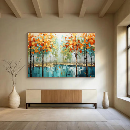 “Autumn Forest Reflection” Impressionist Landscape Painting On Canvas DLZ163