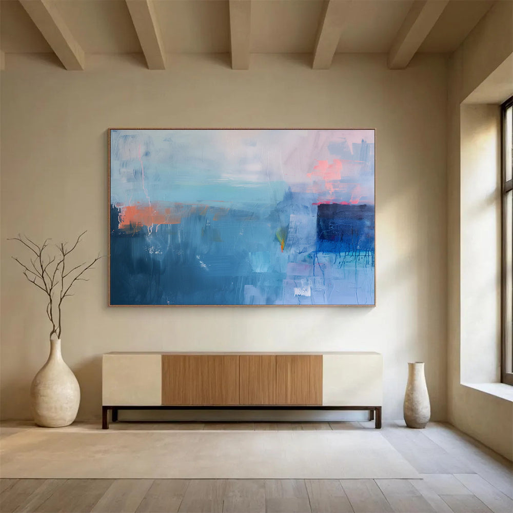 “Deep Blue Abstract Layers” Abstract Acrylic Painting On Canvas DKH478