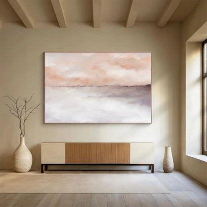 “Blush & Gray Abstract Horizon” Abstract Tonalist Painting On Canvas DKH418