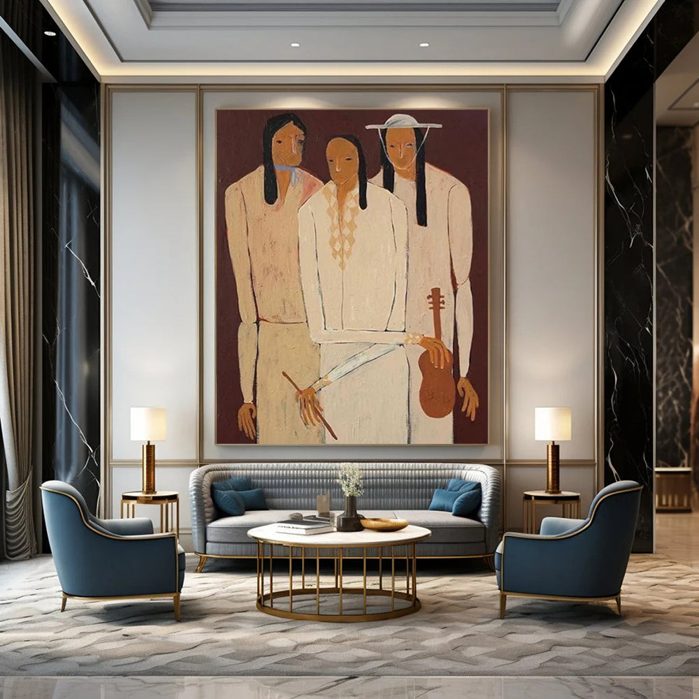 “Earth - Toned Figural Group” - Stylized Portrait Painting On Canvas DTP141