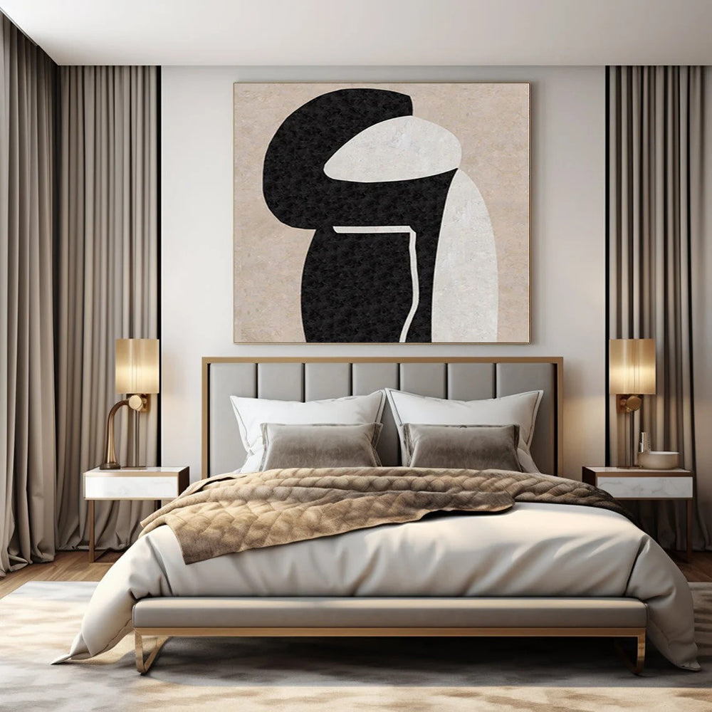 “Black - White - Beige Abstract Figure” – Geometric Abstract Painting CT1134