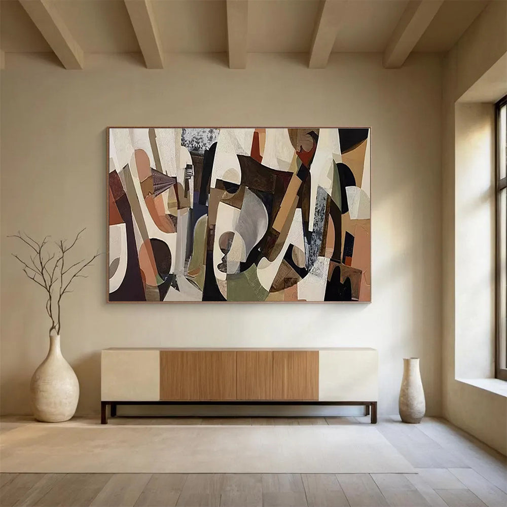 Cubist - Style Abstract - Cubist Abstract Painting On Canvas DKH621