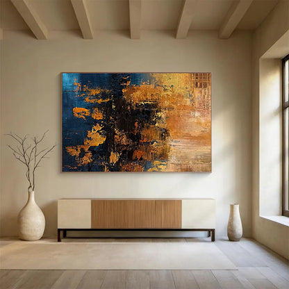 Blue and Gold Abstract Textures Richly Layered Metallic Abstract Painting On Canvas DKH267