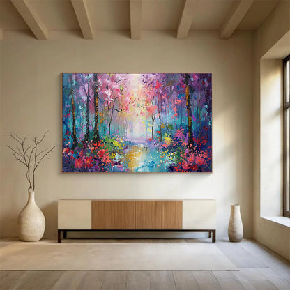 “Enchanted Colorful Forest” - Vivid Multicolor Impressionistic Landscape Painting On Canvas DKH765