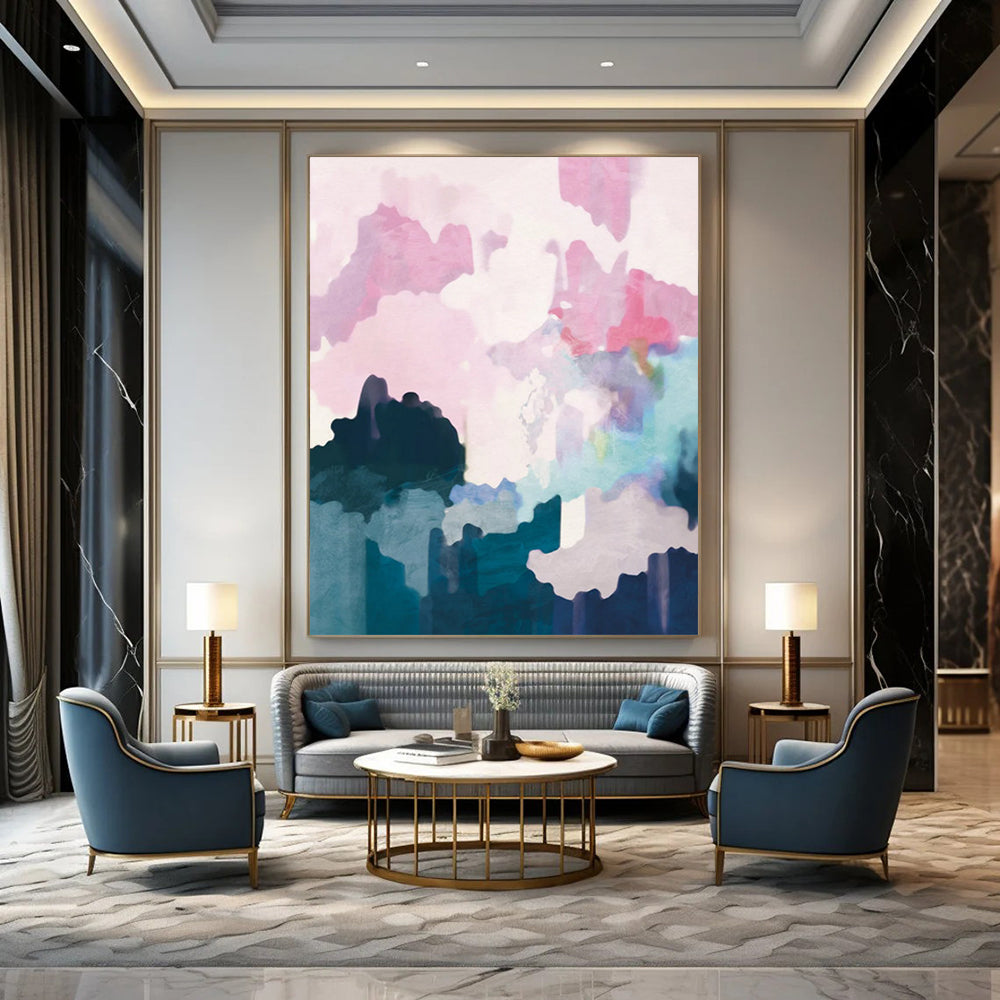 “Pastel Abstract Clouds” - Pink, Purple, Blue, White Abstract Painting On Canvas DTP235