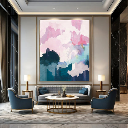“Pastel Abstract Clouds” - Pink, Purple, Blue, White Abstract Painting On Canvas DTP235