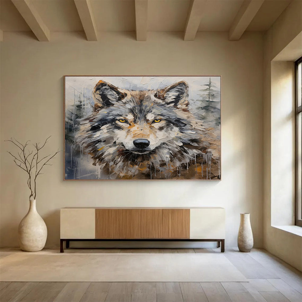 “Textured Wolf Portrait” Animal Painting On Canvas DLZ078