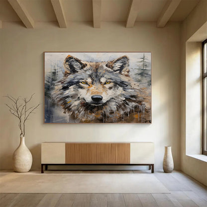 “Textured Wolf Portrait” Animal Painting On Canvas DLZ078