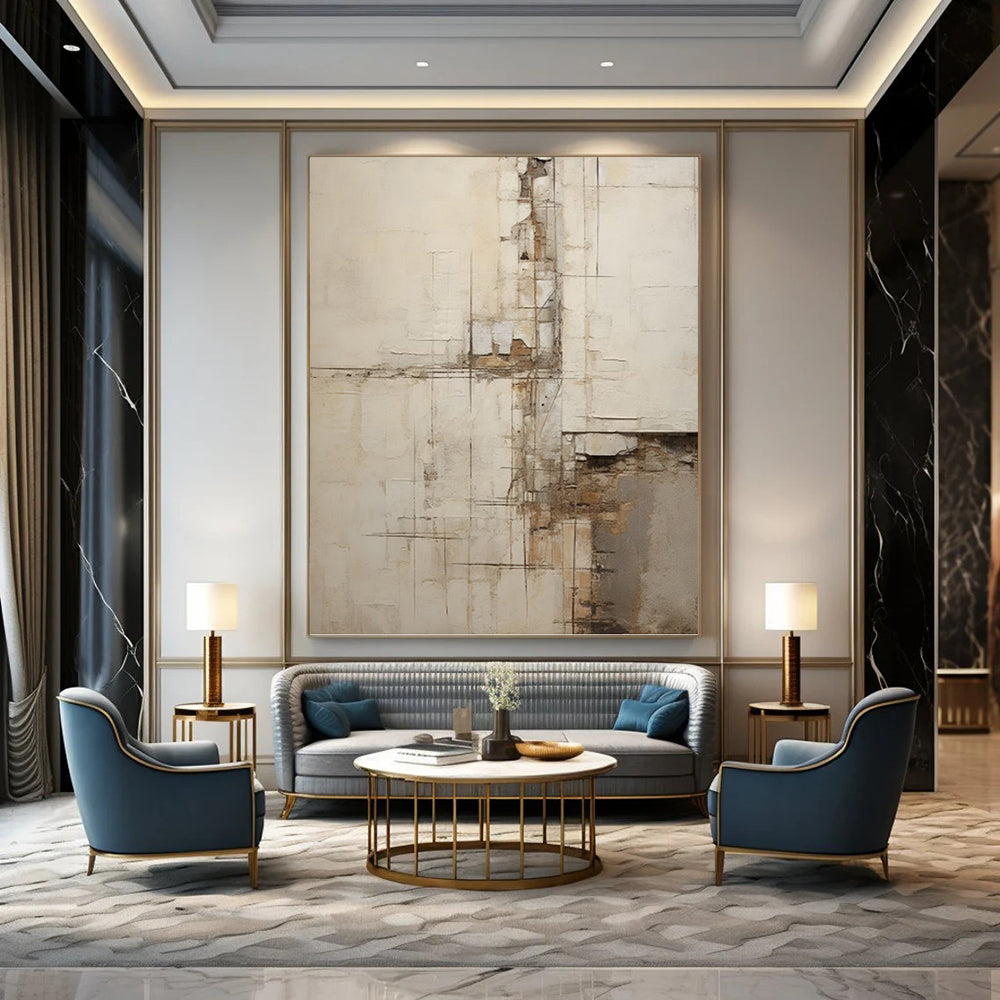 Textured Neutrals Abstract Grid - Abstract Painting On Canvas DKH1319