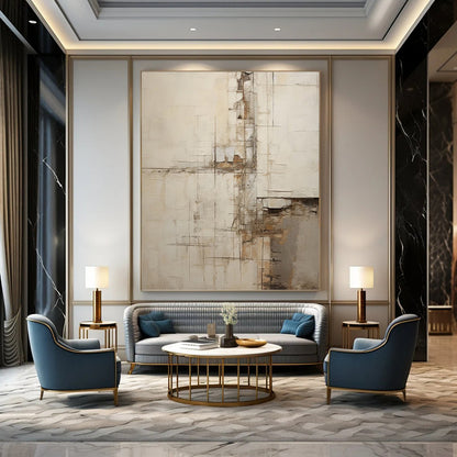 Textured Neutrals Abstract Grid - Abstract Painting On Canvas DKH1319