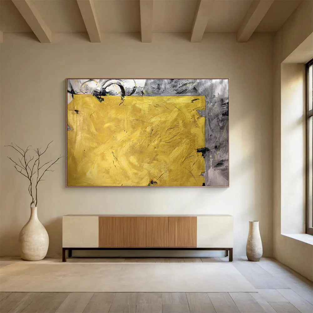 “Bold Yellow and Gray Abstract” Modern Abstract Painting On Canvas DLZ153