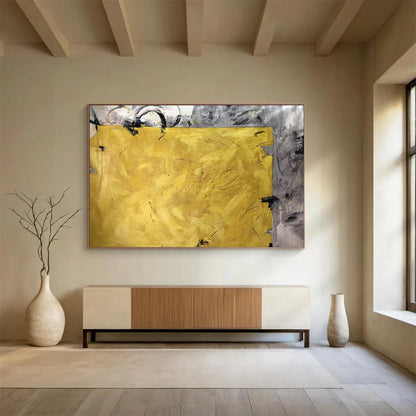 “Bold Yellow and Gray Abstract” Modern Abstract Painting On Canvas DLZ153