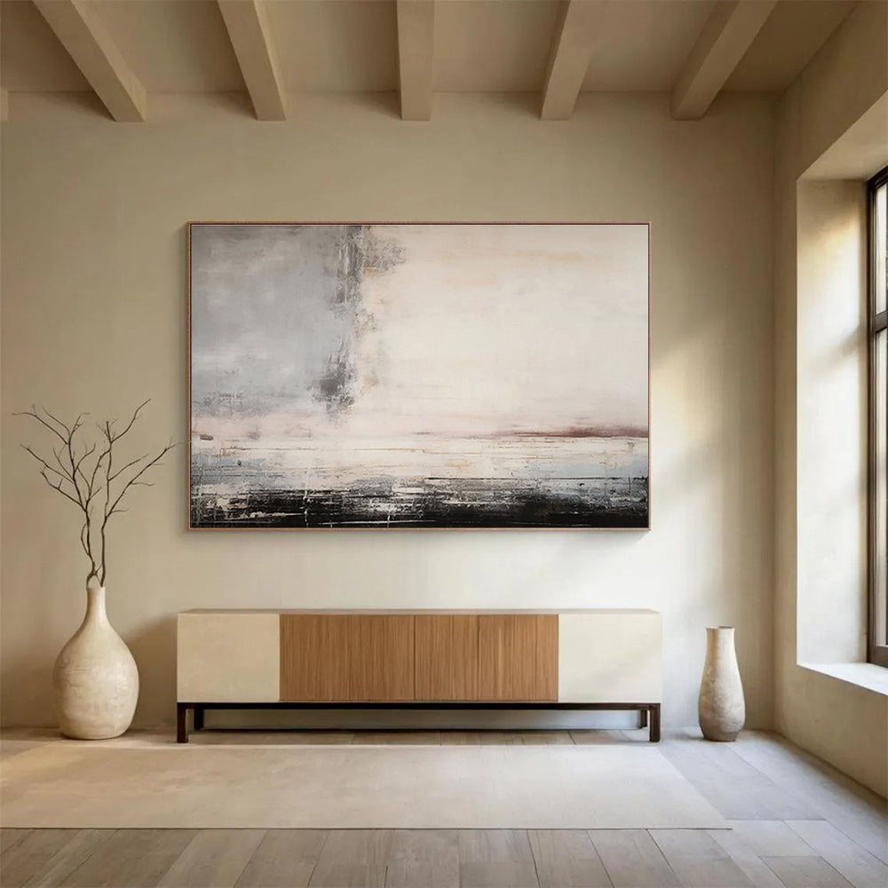 Minimalist Abstract Landscape - Soft Neutrals and Subtle Lines Painting On Canvas DKH046