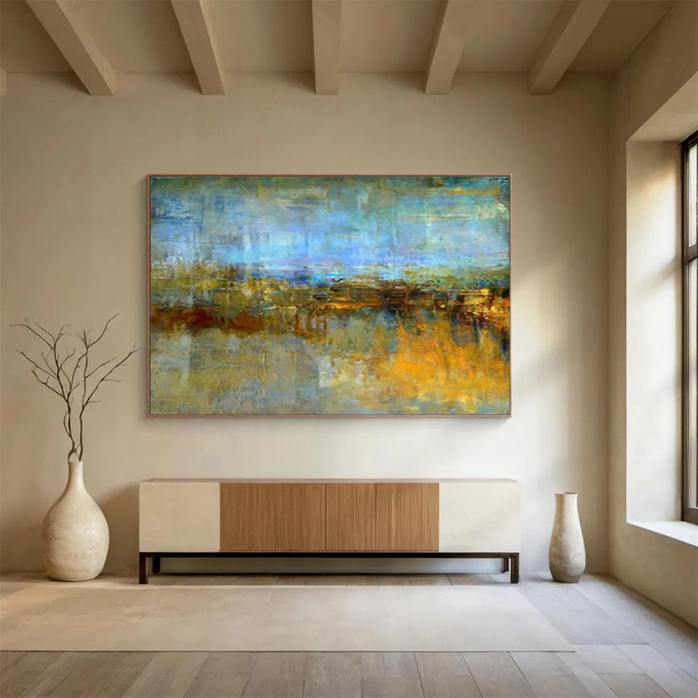 “Blue - Hued Abstract Landscape” Abstract Oil Painting On Canvas DKH372