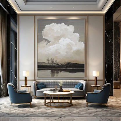 Monochromatic Cloudscape Over Water - Landscape Painting On Canvas DKH1439