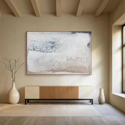 Monochrome Linear Abstract “Intricate Line Web” Painting On Canvas DKH081