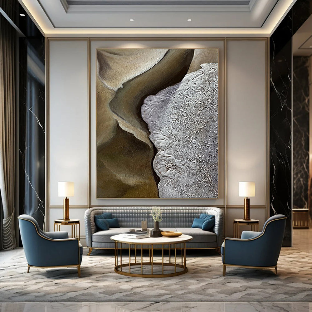 “Brown & Gray Textured Abstract Form” Painting On Canvas DKH0987
