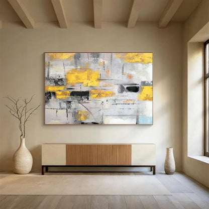 Gray and Gold Abstract Expressionist Painting On Canvas DKH285