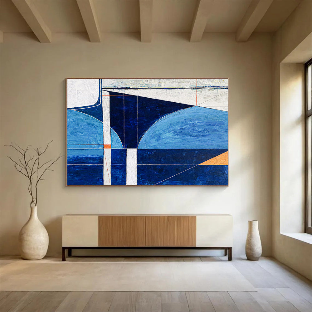 “Geometric Blue Abstraction” Abstract Geometric Painting On Canvas DKH540