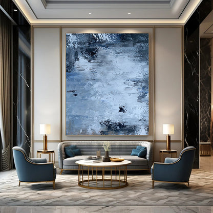 “Blue - Gray Abstract Flow” - Blue, Gray Abstract Painting On Canvas DTP251