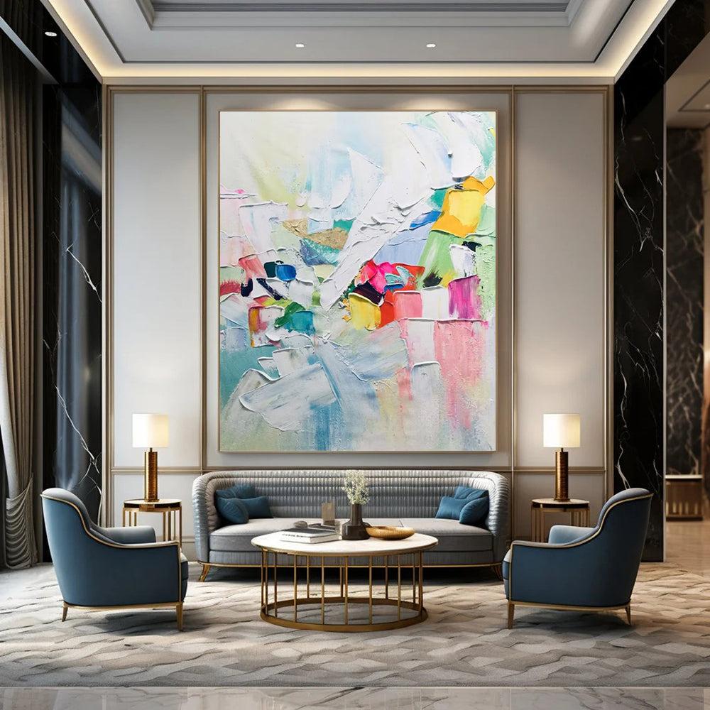 “Colorful Block Joy” - Multicolor, Textured Abstract Shapes Painting On Canvas DTP274