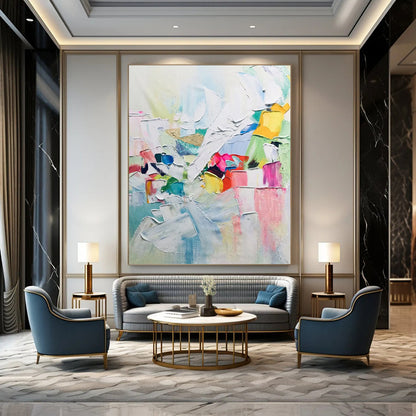 “Colorful Block Joy” - Multicolor, Textured Abstract Shapes Painting On Canvas DTP274
