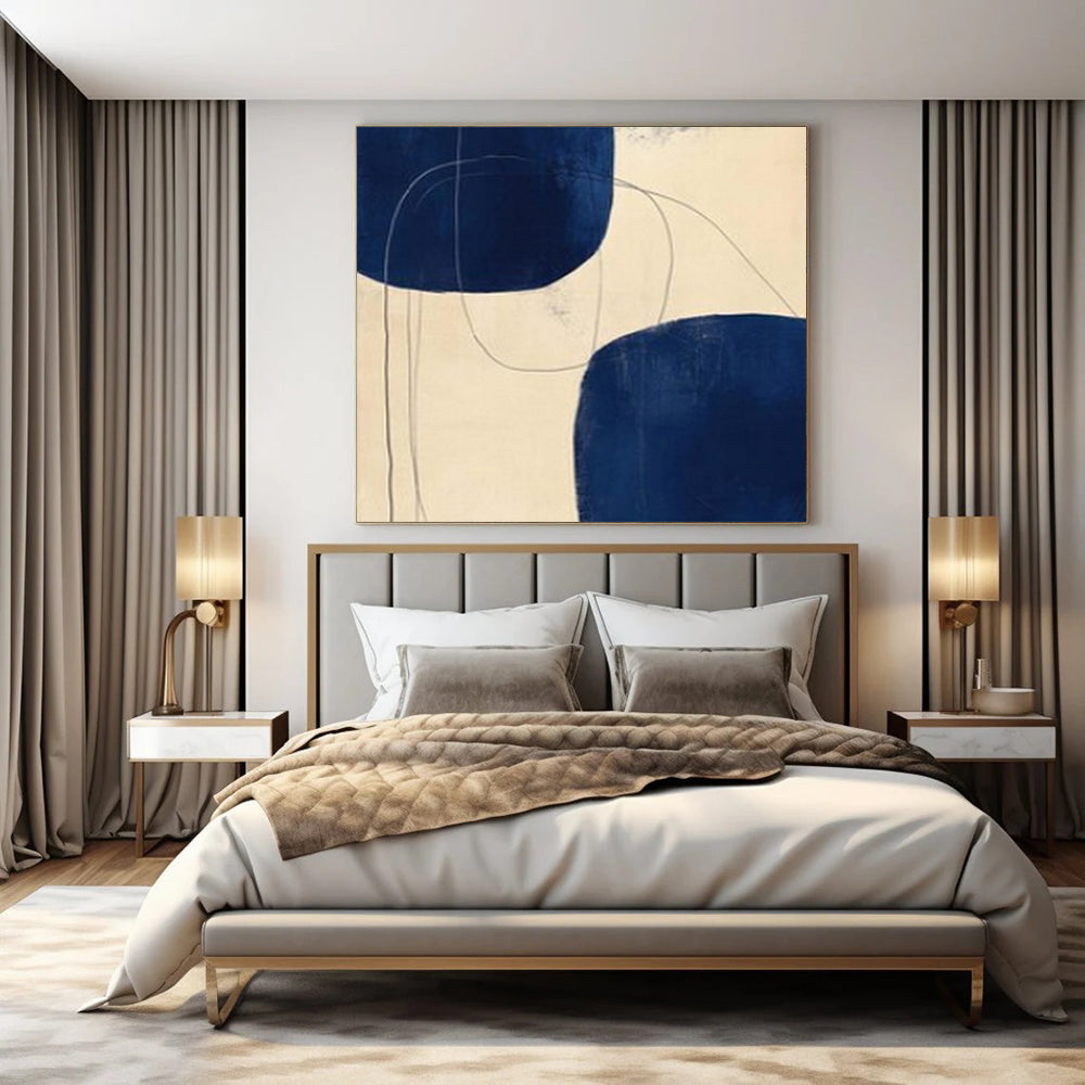 “Deep Blue Shapes with Graceful Lines” – Abstract Minimalist Painting CT1062