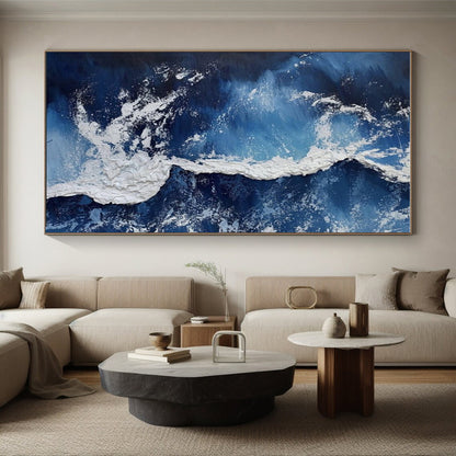 “Dynamic Blue and White Waves”，Abstract Impasto Style CT0669