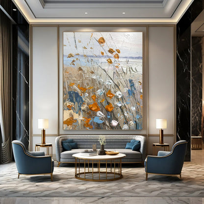 Textured Wildflowers, Coastal Background - "Seaside Blooms" - Impasto Landscape Painting CT1839