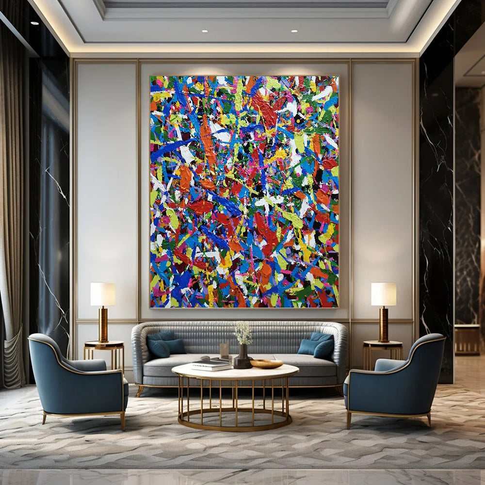 “Color Explosion” - Vibrant Multicolor Abstract Drip Painting On Canvas DKH1566