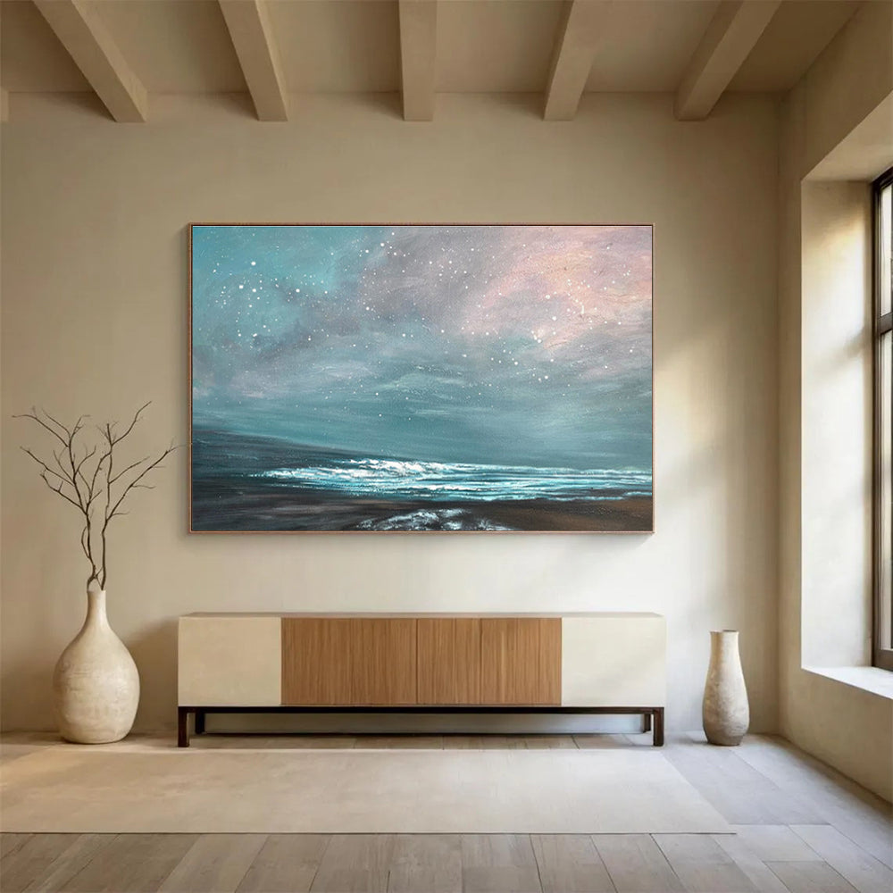 Pastel Starry Sky and Sea “Dreamy Dusk Tide” Painting On Canvas DKH106
