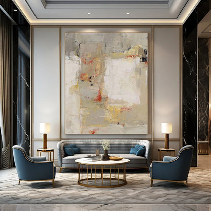 Neutral Tones with Red and Yellow Abstract - Abstract Painting On Canvas DKH1435