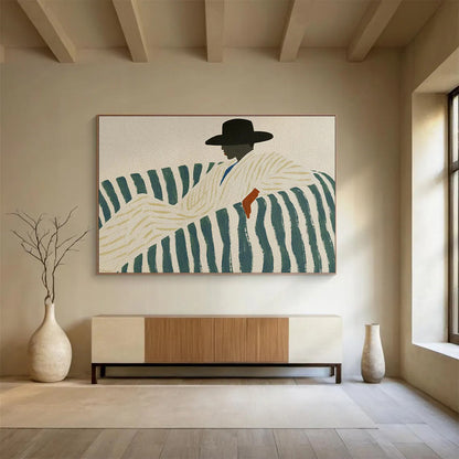 Man on Striped Sofa Stylish Portrait Painting On Canvas DKH229