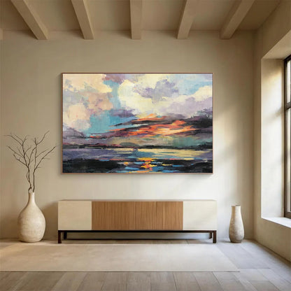 Colorful Sunset Sky Over Water Painting On Canvas DKH197