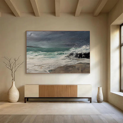 “Stormy Sea ‘Wild Coastal Waves’” - Realist Seascape Painting On Canvas DLZ043