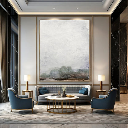 “Foggy Gray Horizon” - Gray, Green Abstract Landscape Painting On Canvas DTP222