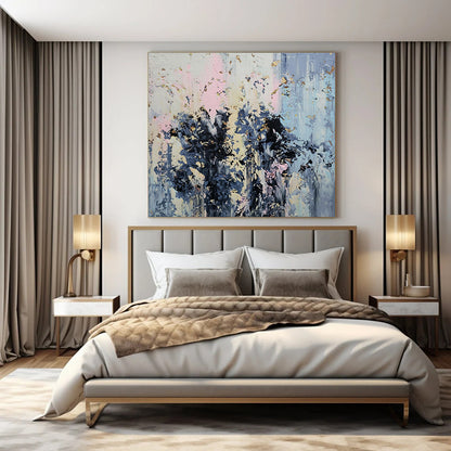Pink - Blue - Gold Abstract Textures - Abstract Expressionist Acrylic Painting CT1404