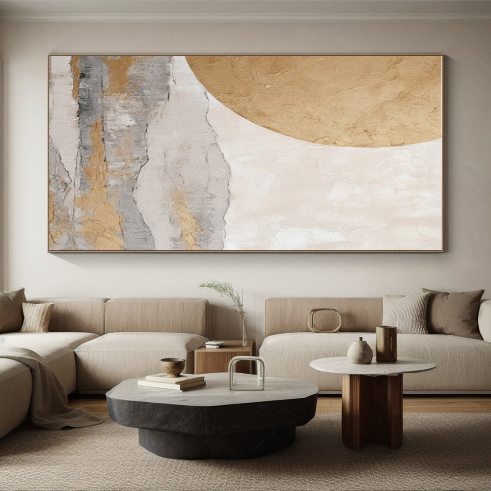 Gold, Gray & White Landscape, “Ethereal Horizons” - Textured Abstract Landscape Acrylic Painting CT0745