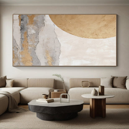 Gold, Gray & White Landscape, “Ethereal Horizons” - Textured Abstract Landscape Acrylic Painting CT0745
