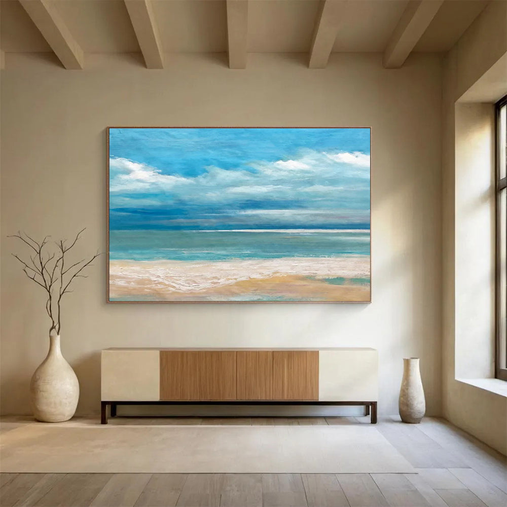 Tranquil Beach Scene - Impressionistic Seascape Painting On Canvas DKH638