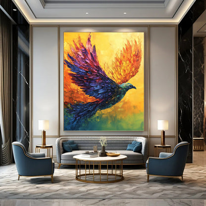 “Colorful Flying Phoenix” - Impasto Bird Painting On Canvas DKH1656