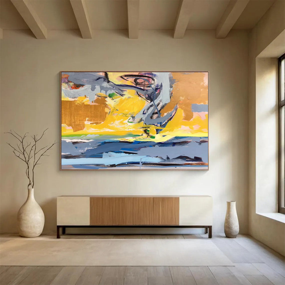 “Colorful, Abstract Sunset ‘Vibrant Horizon Mix’” - Expressionist Abstract Painting On Canvas DLZ034
