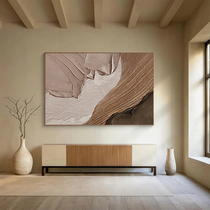 “Brown - Beige Textured Abstraction” Minimalist Impasto Painting On Canvas DKH467