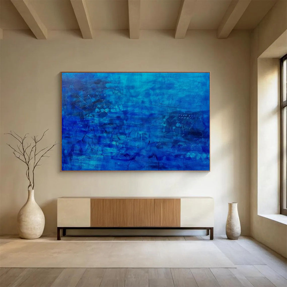 Deep Blue Abstract “Mystic Blue Depths” Painting On Canvas DKH072